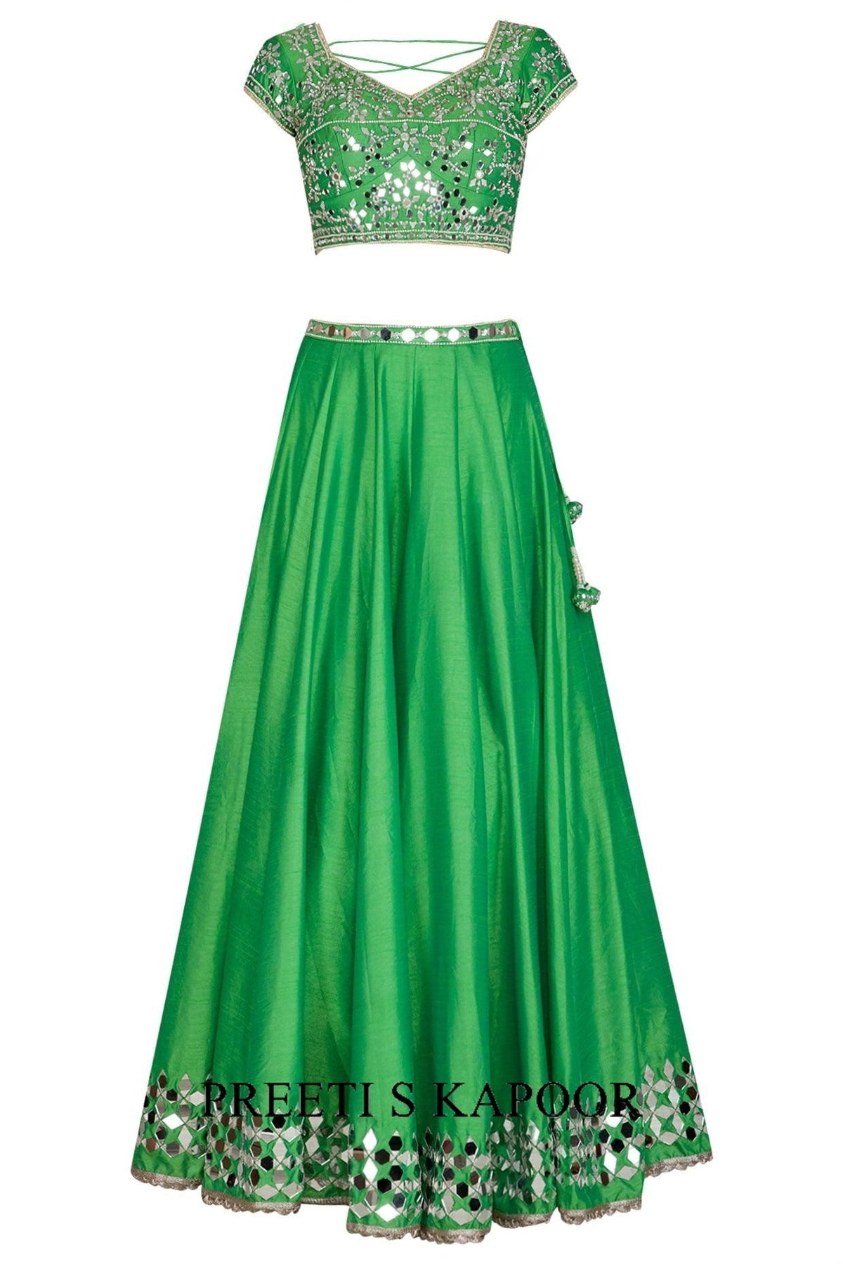 Green Mirror Embroidered Lehenga Set - Preeti s kapoor