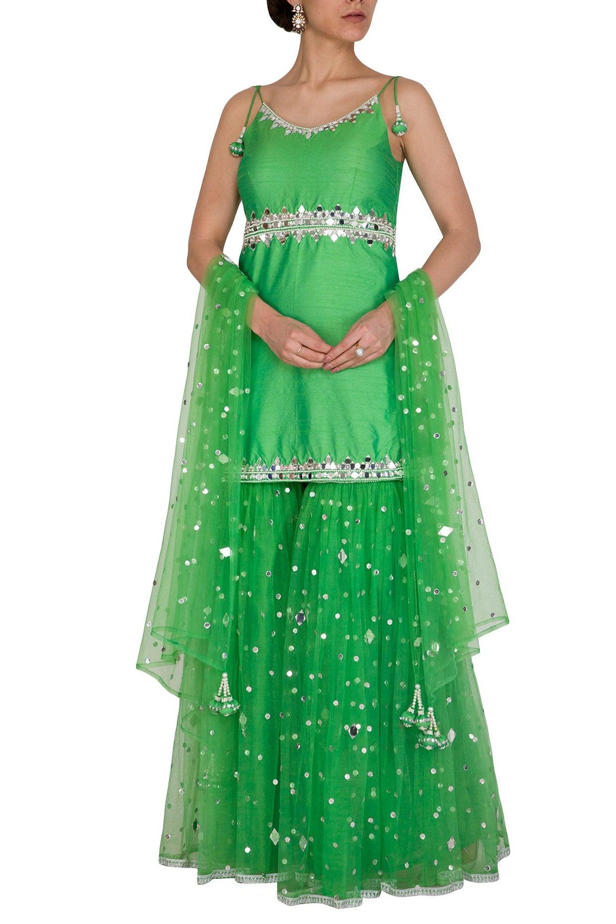 Green Embroidered Gharara Set - Preeti s kapoor