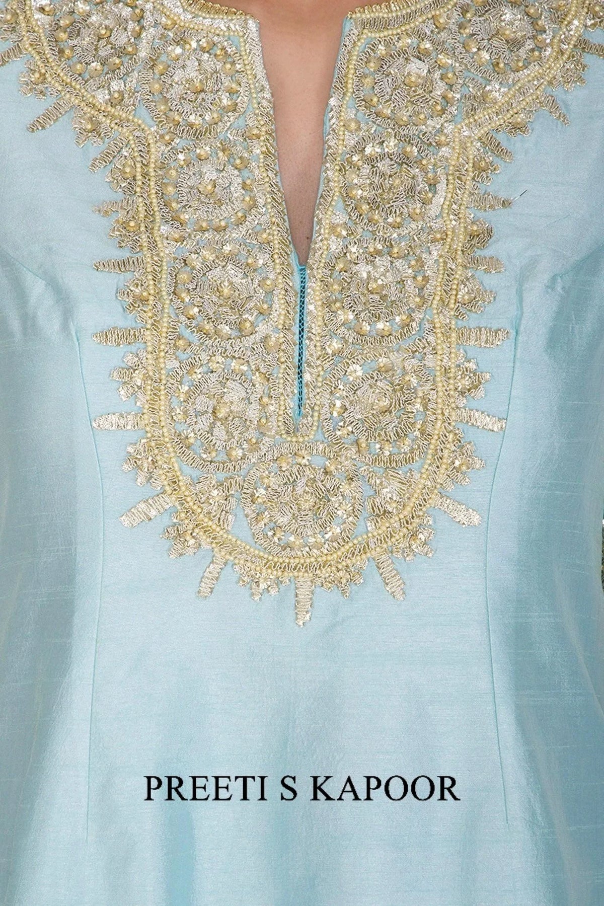 Turquoise & Pista Green Embroidered Gharara Set - Preeti S Kapoor