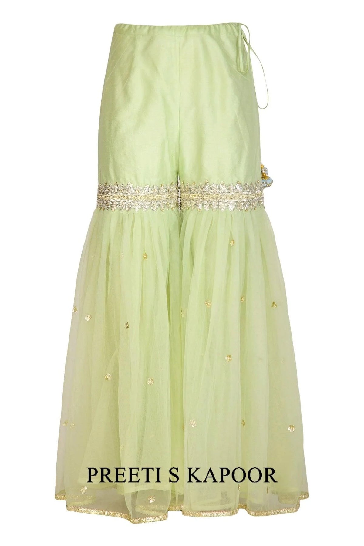 Turquoise & Pista Green Embroidered Gharara Set - Preeti S Kapoor
