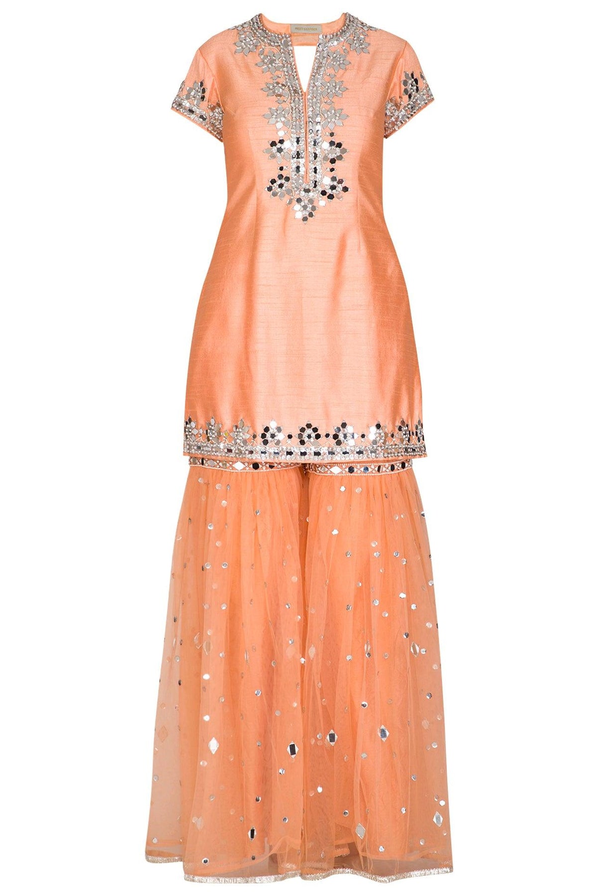 Peach Embroidered Gharara Set - Preeti s kapoor