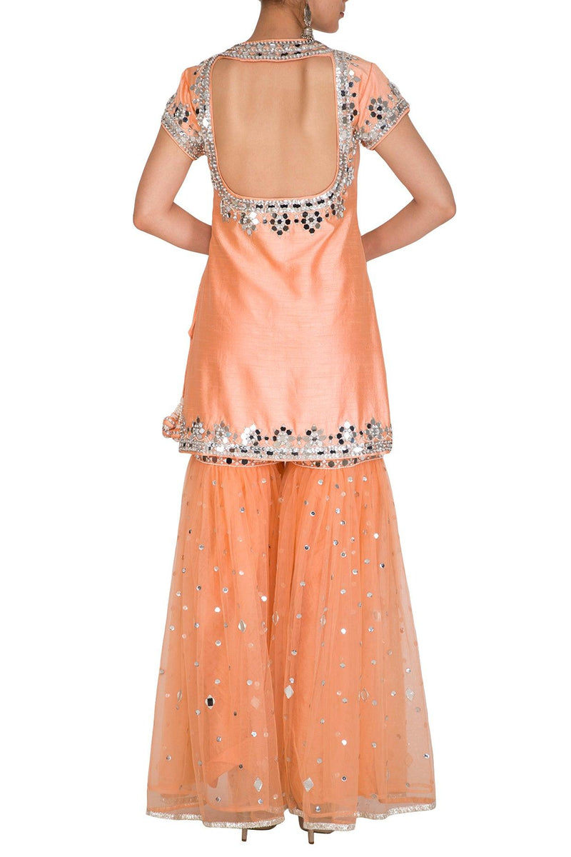 Peach Embroidered Gharara Set - Preeti s kapoor