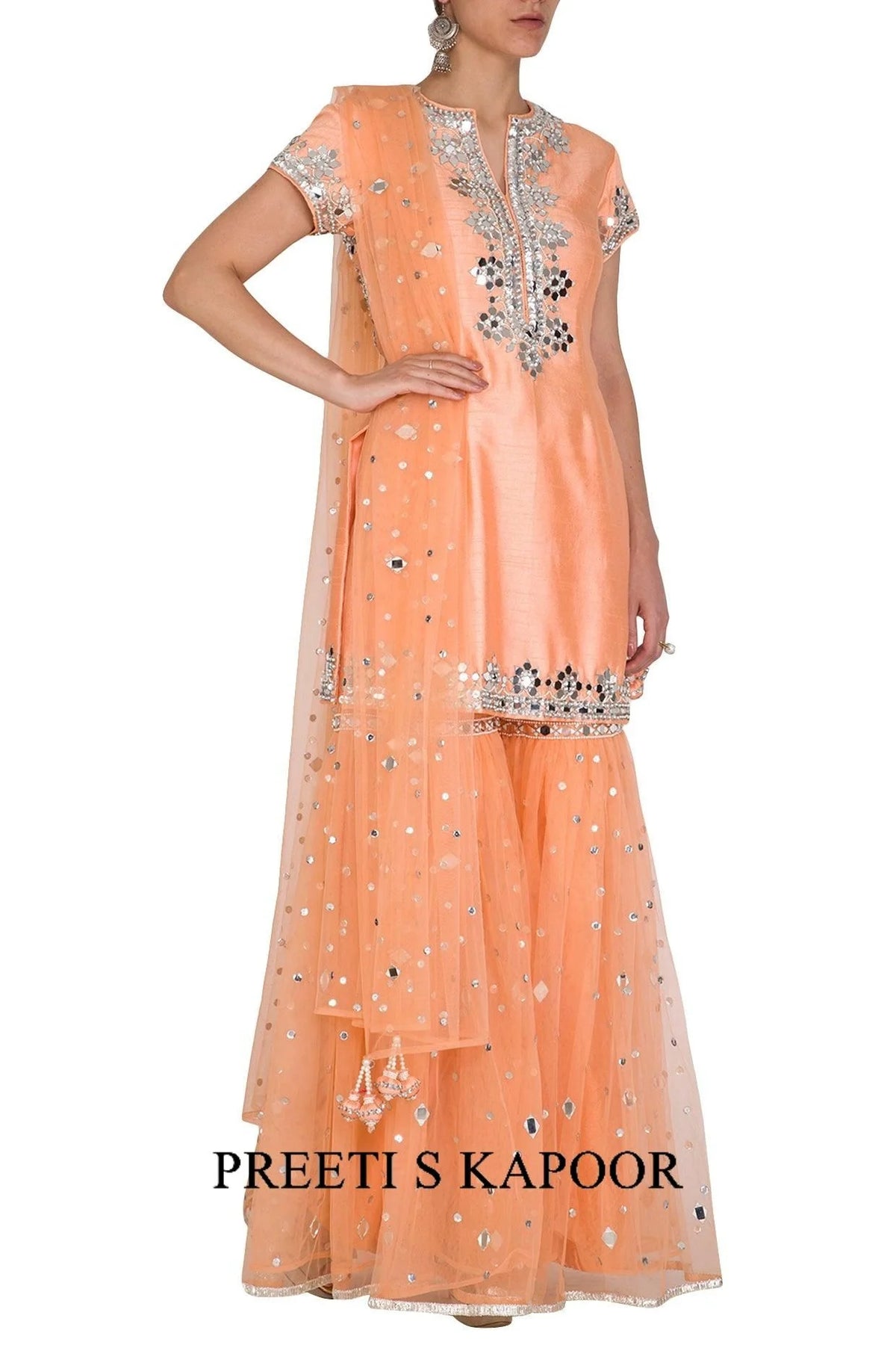 Peach Embroidered Gharara Set - Preeti S Kapoor
