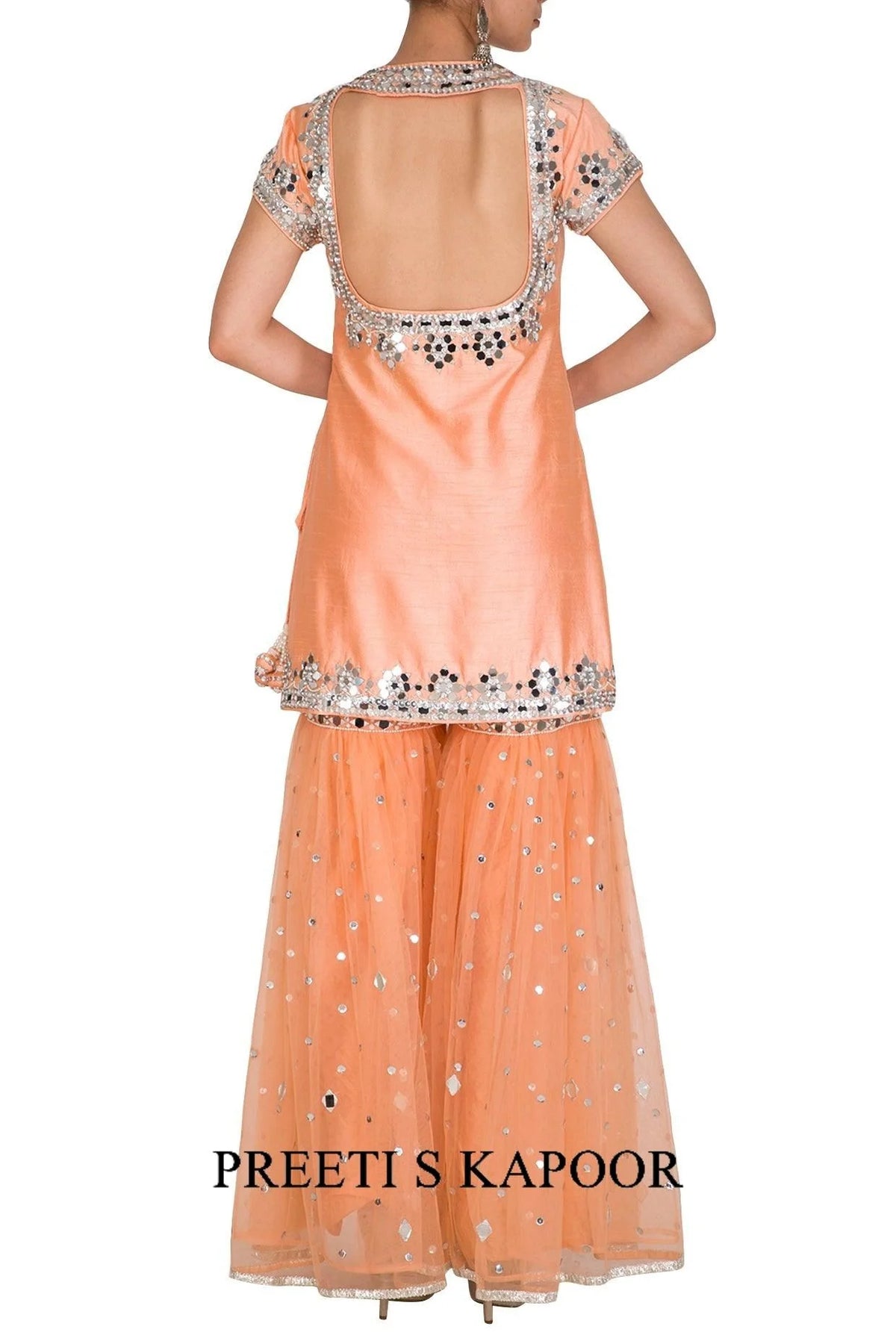 Peach Embroidered Gharara Set - Preeti S Kapoor