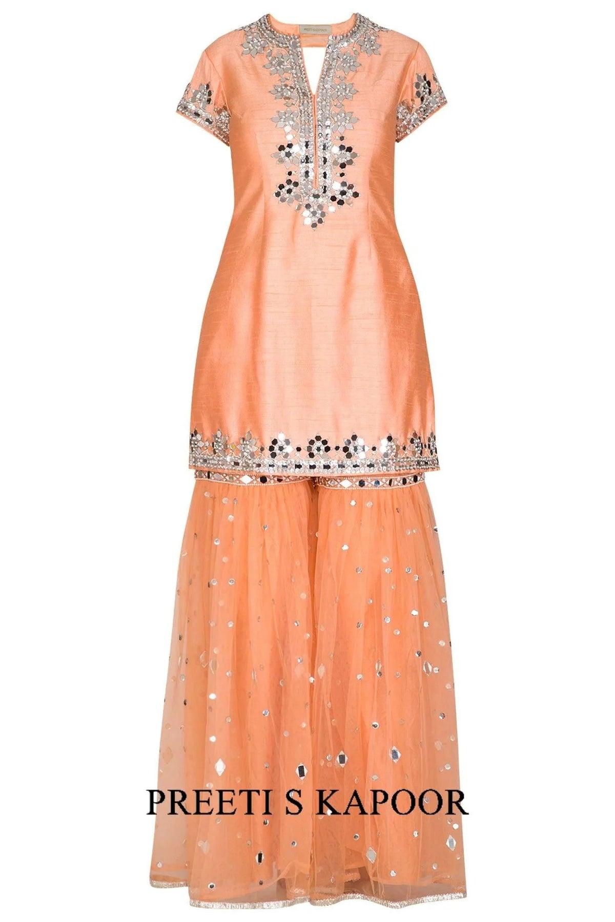 Peach Embroidered Gharara Set - Preeti S Kapoor