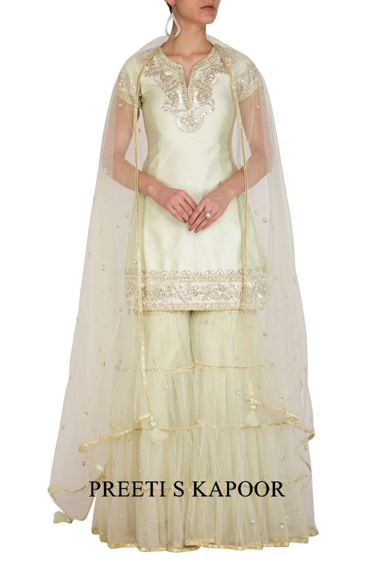 Pista Green Gota Embroidered Gharara Set - Preeti S Kapoor