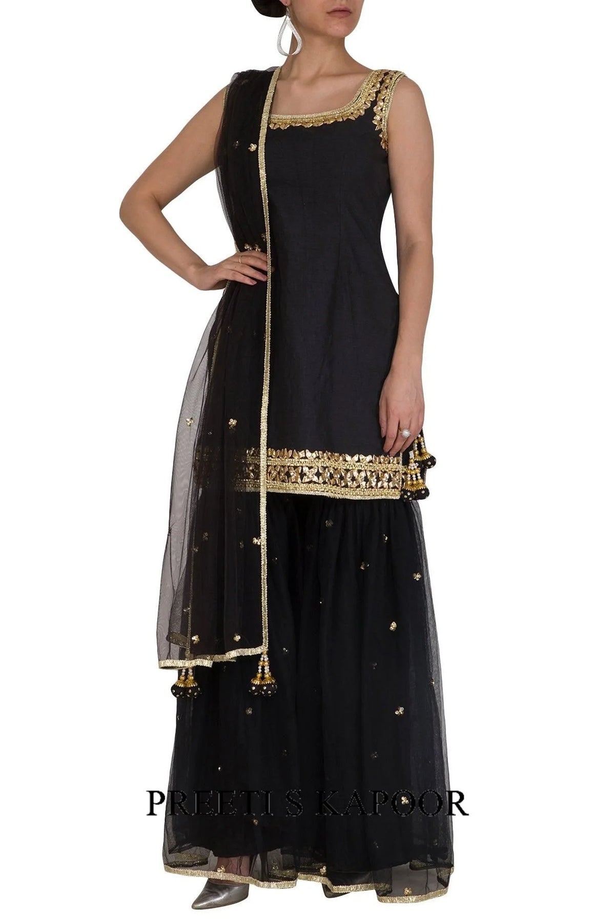 Black Gota Embroidered Gharara Set - Preeti S Kapoor