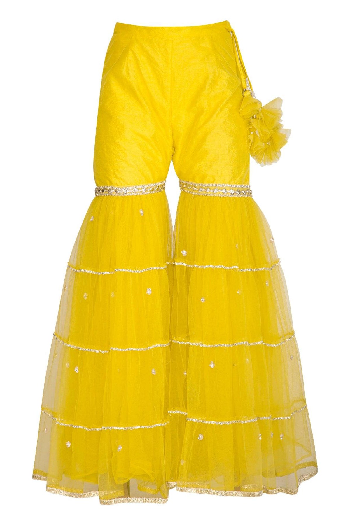 Yellow Short Kurta In Dupion Base Embroidered Gharara Set - Preeti s kapoor