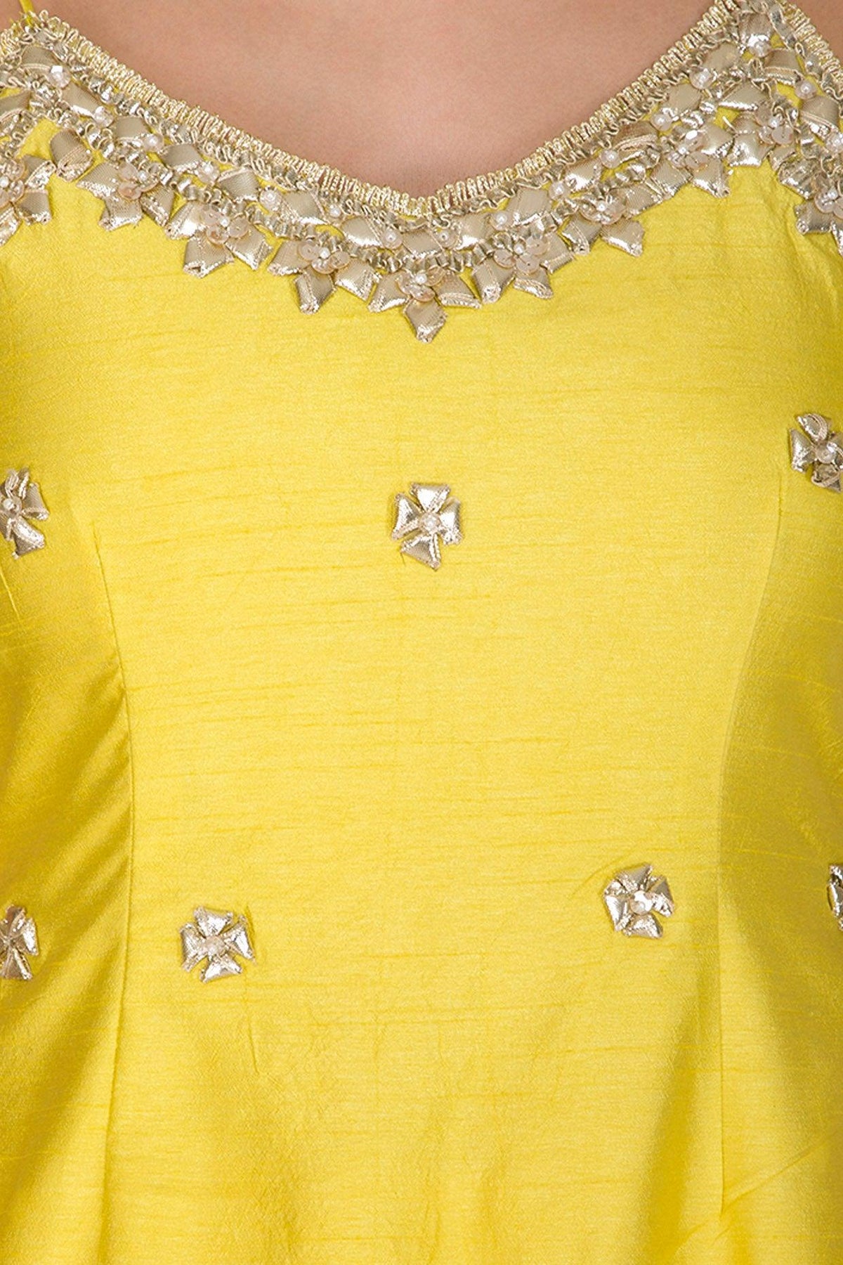 Yellow Short Kurta In Dupion Base Embroidered Gharara Set - Preeti s kapoor
