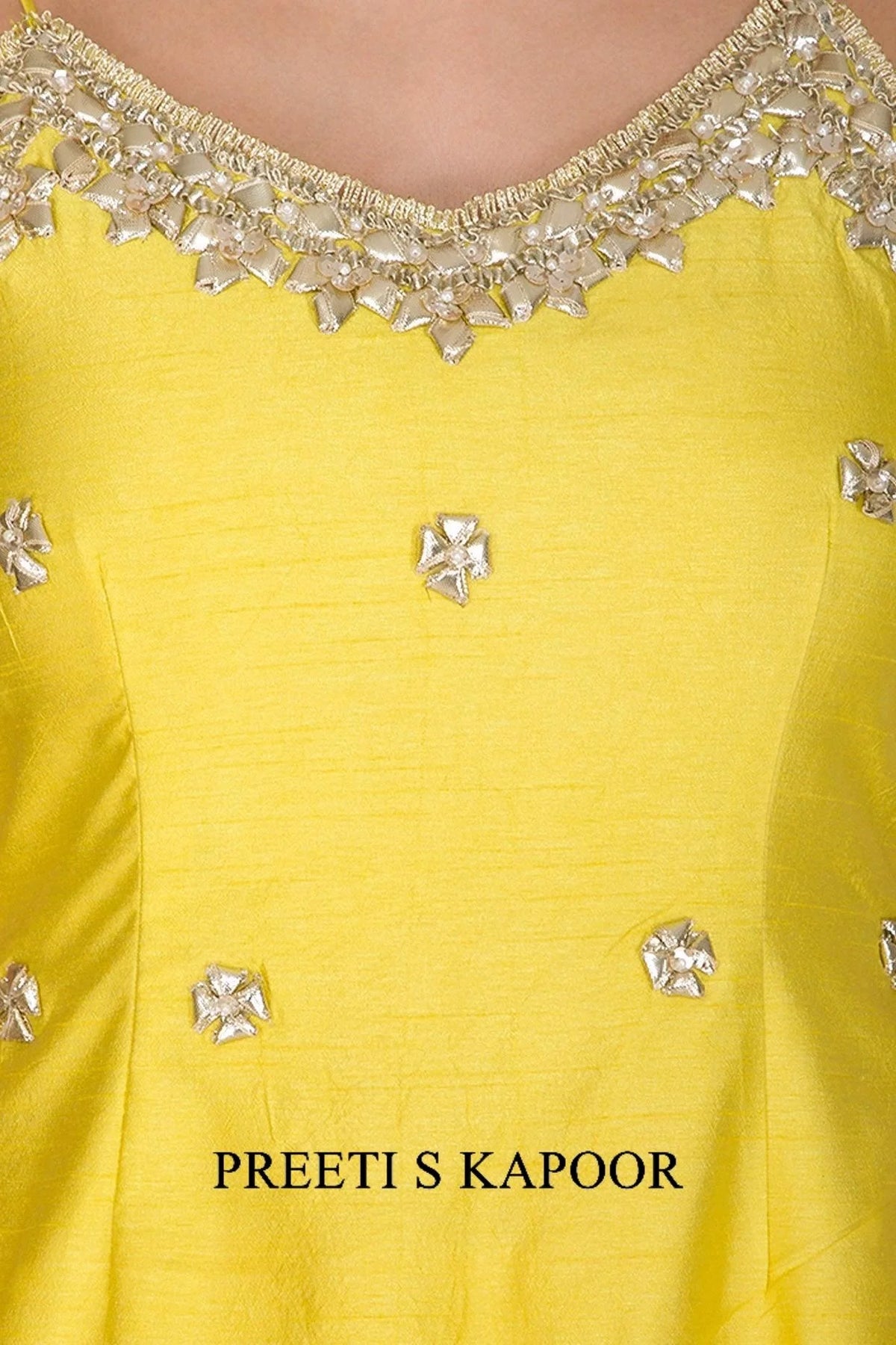 Yellow Short Kurta In Dupion Base Embroidered Gharara Set - Preeti S Kapoor