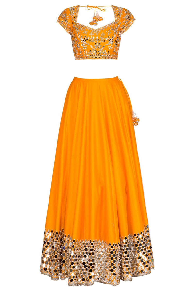 Orange Mirror Embroidered Lehenga Set - Preeti s kapoor