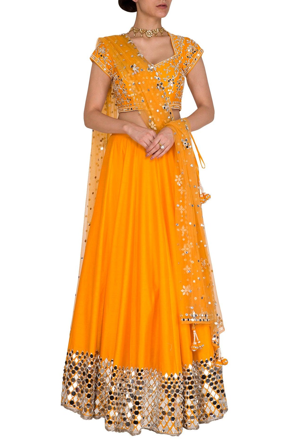 Orange Mirror Embroidered Lehenga Set - Preeti s kapoor