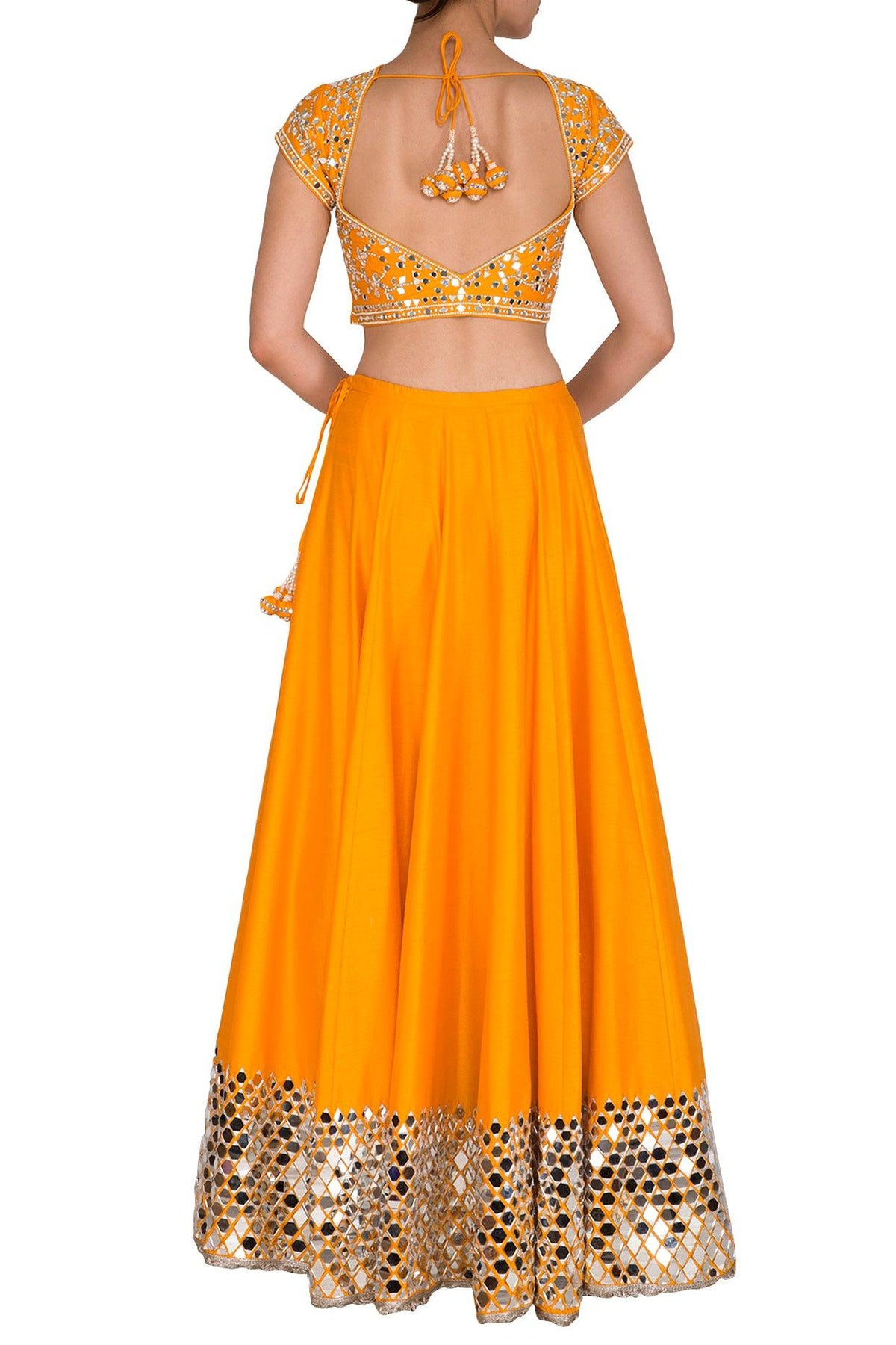 Orange Mirror Embroidered Lehenga Set - Preeti s kapoor