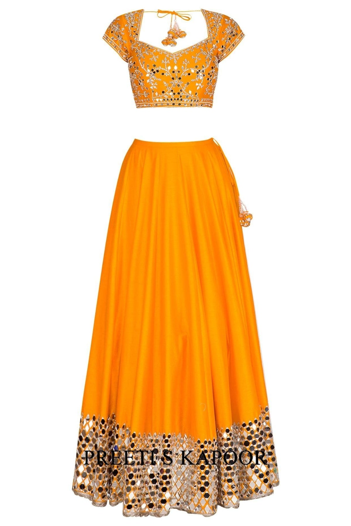 Orange Mirror Embroidered Lehenga Set - Preeti s kapoor