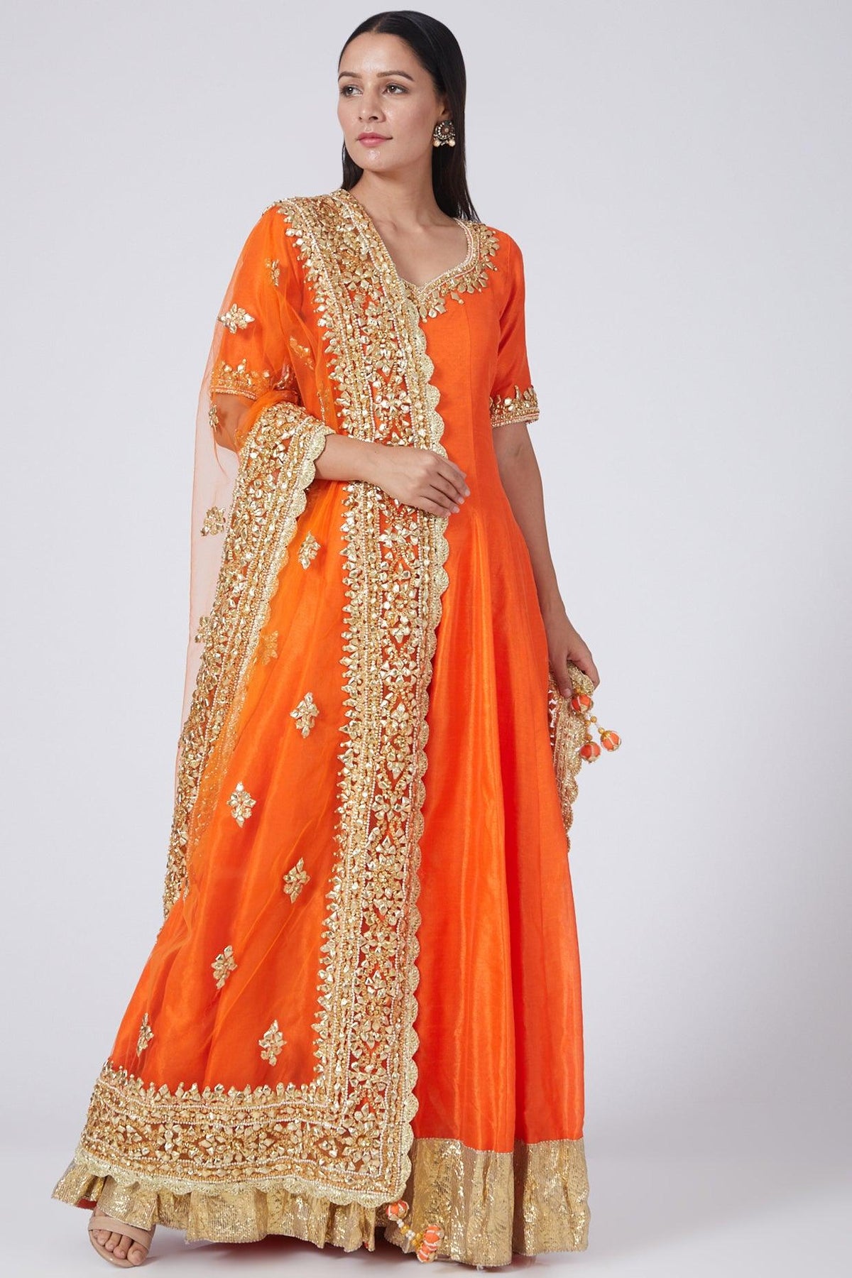 Orange Embroidered Anarkali Set - Preeti s kapoor