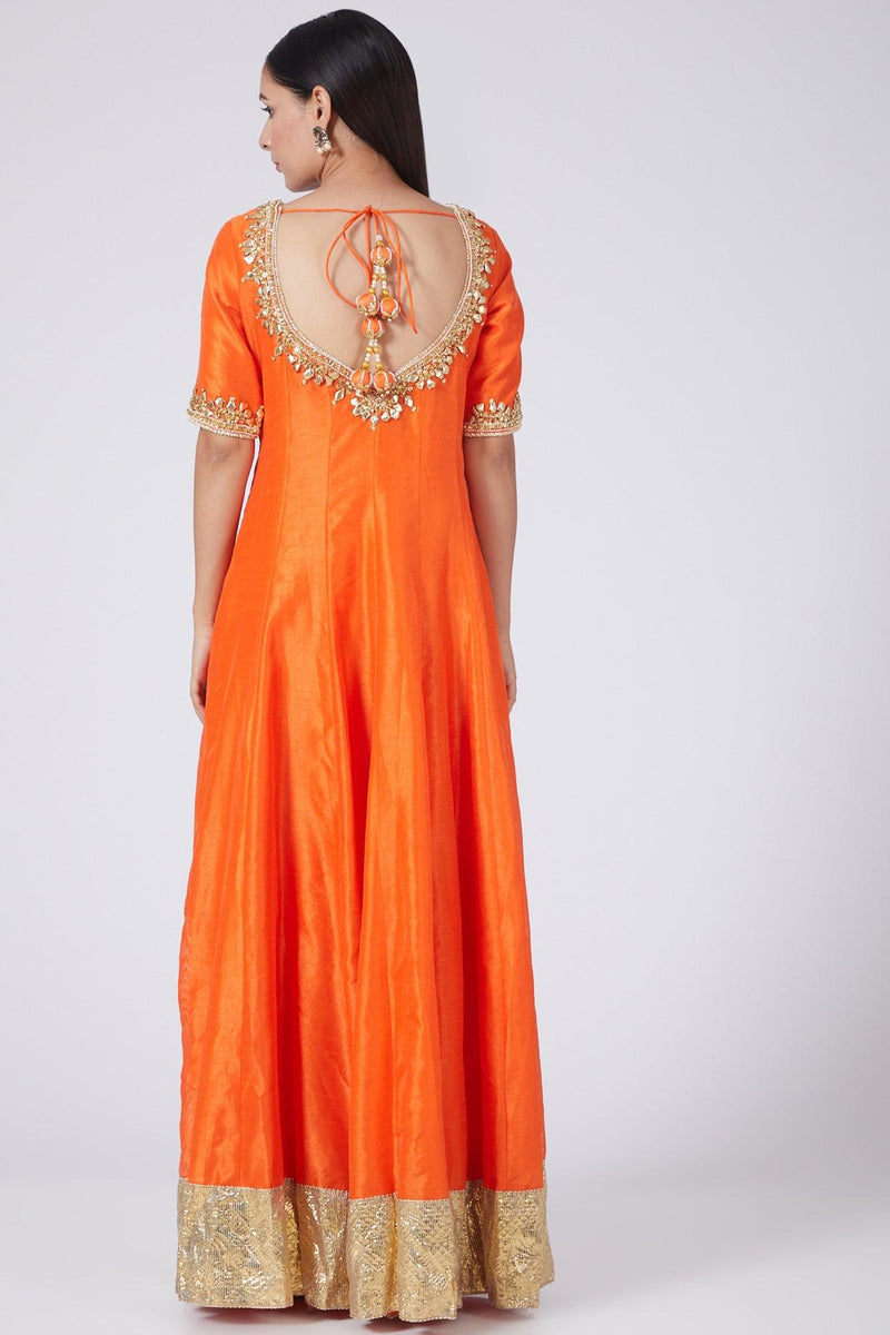 Orange Embroidered Anarkali Set - Preeti s kapoor