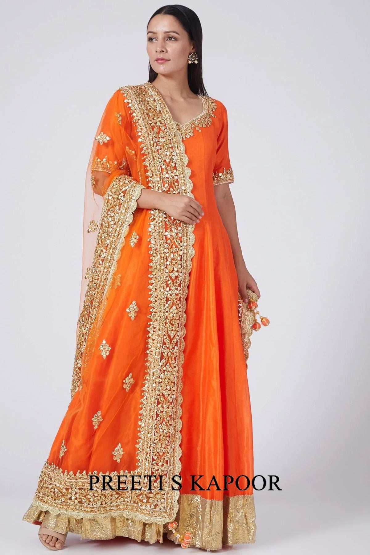 Orange Embroidered Anarkali Set - Preeti S Kapoor