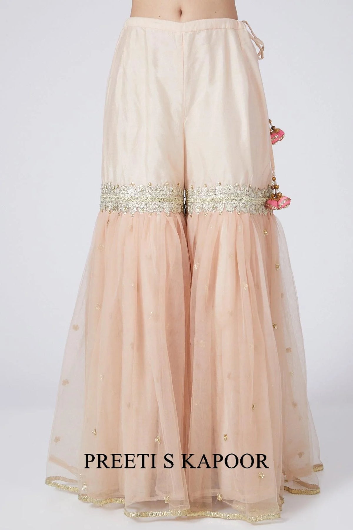 Yellow & Nude Pink Embroidered Gharara Set - Preeti S Kapoor