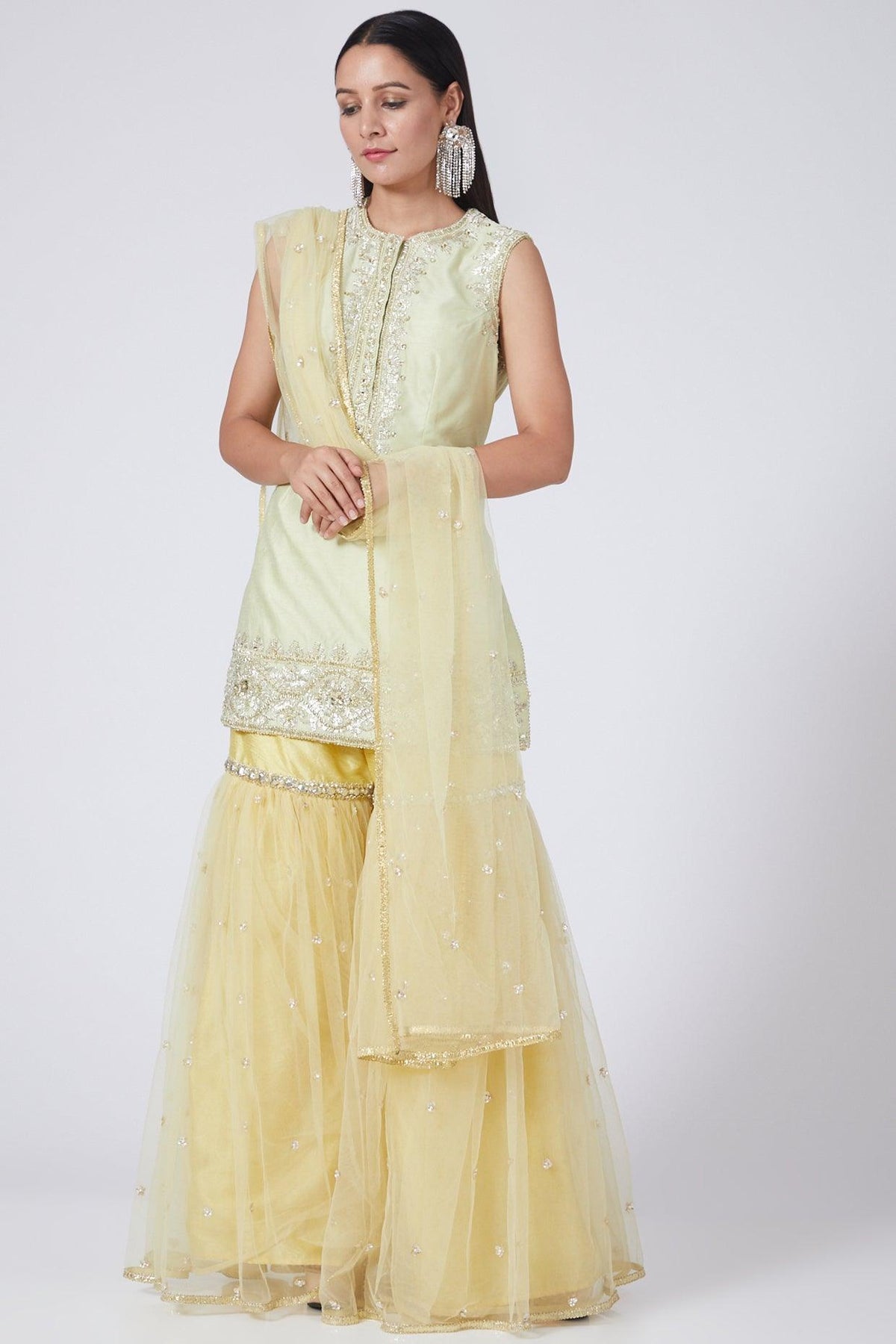 Cream Yellow Embroidered Gharara Set - Preeti s kapoor