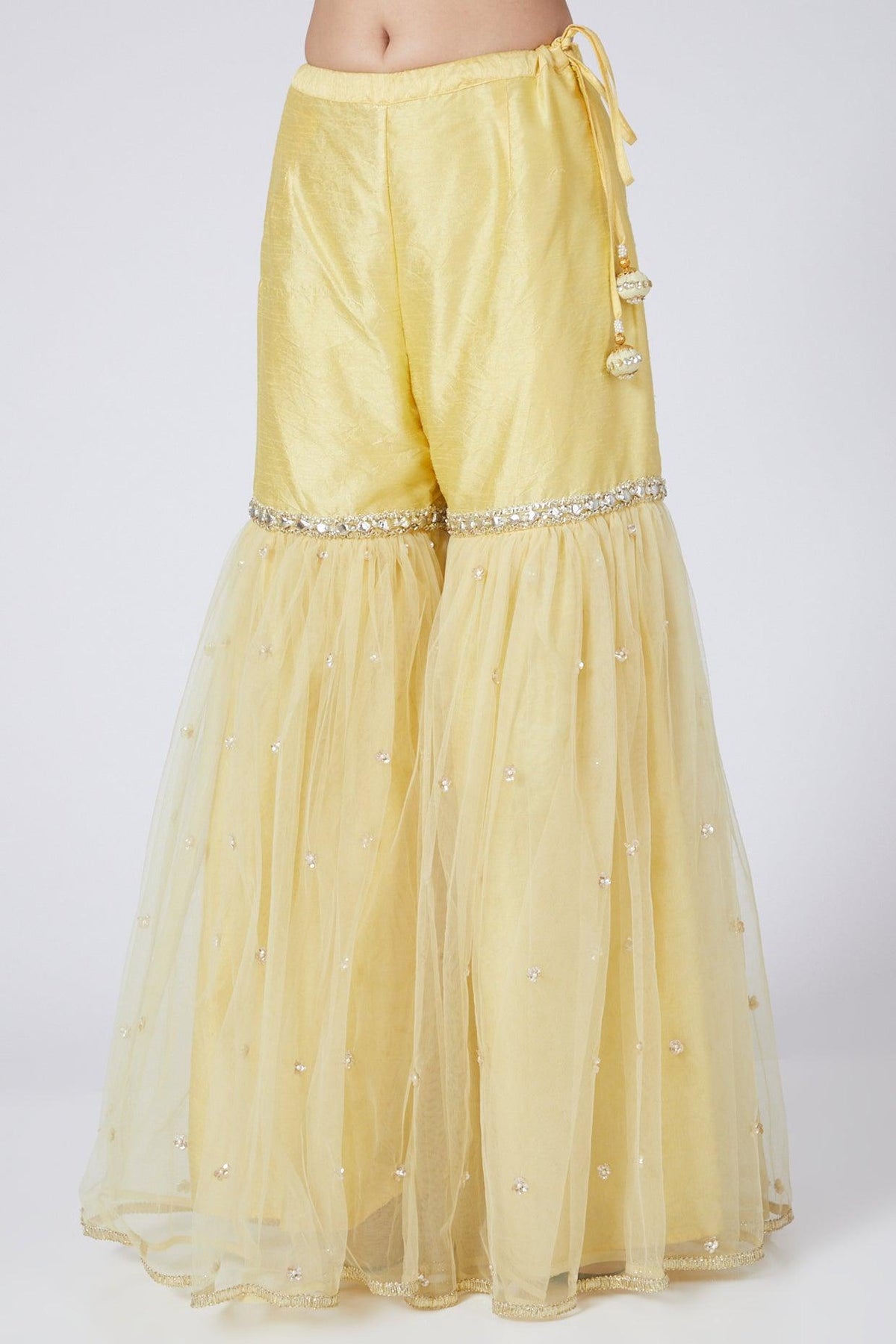 Cream Yellow Embroidered Gharara Set - Preeti s kapoor