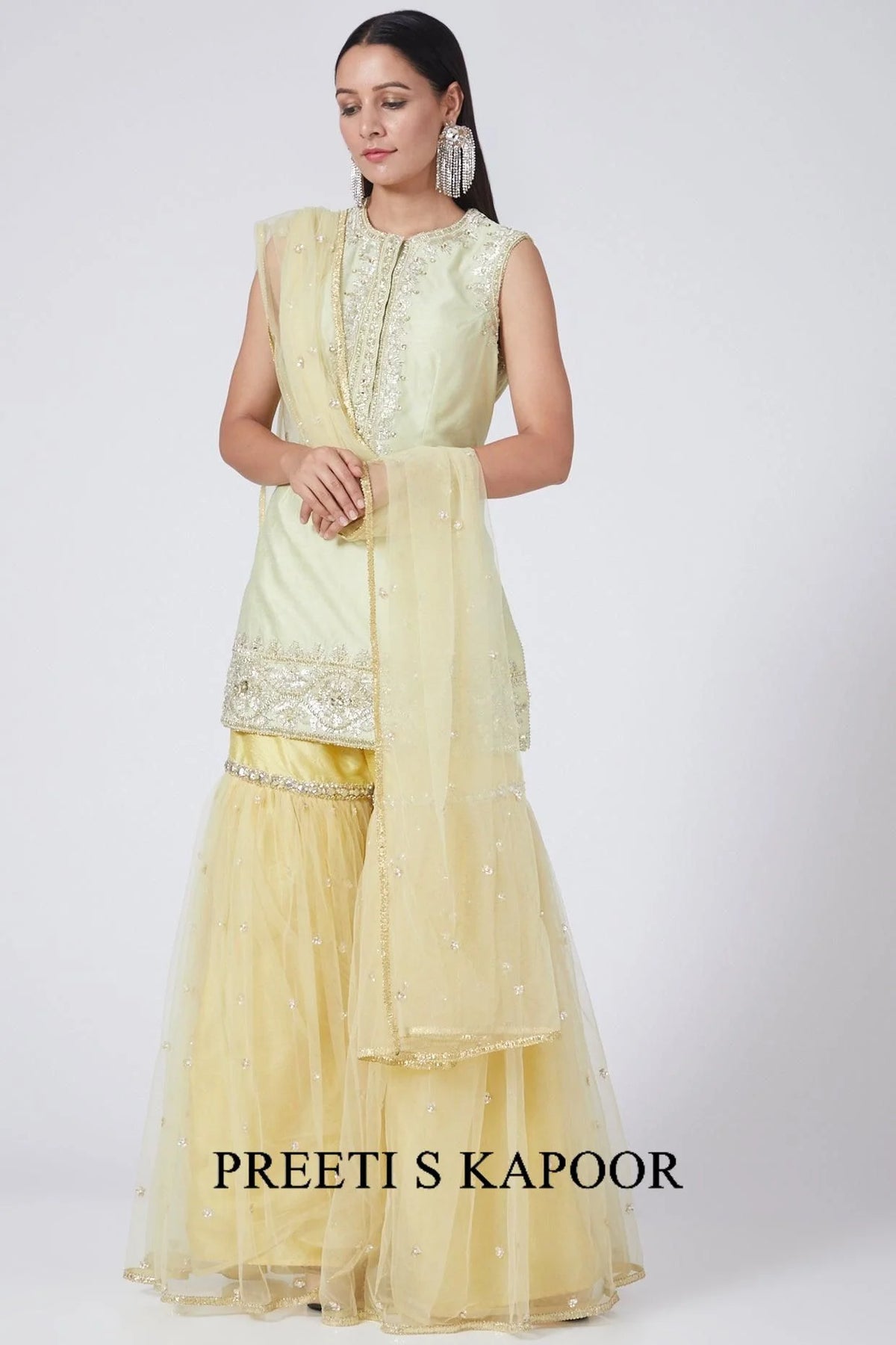 Cream Yellow Embroidered Gharara Set - Preeti S Kapoor