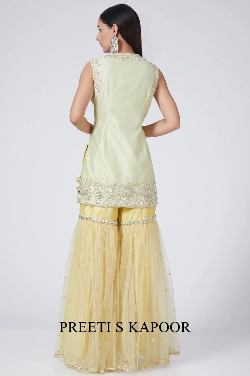 Cream Yellow Embroidered Gharara Set - Preeti S Kapoor