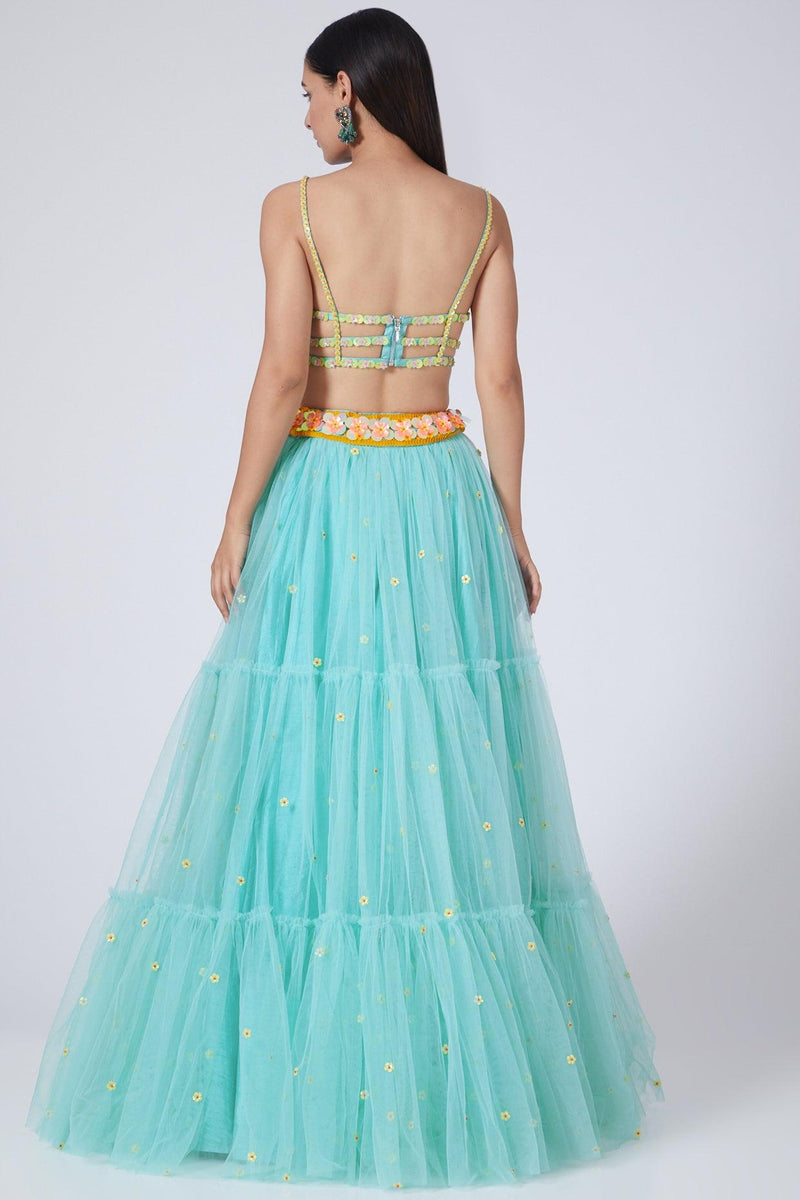 Blue Sequin Embroidered Lehenga Set - Preeti s kapoor