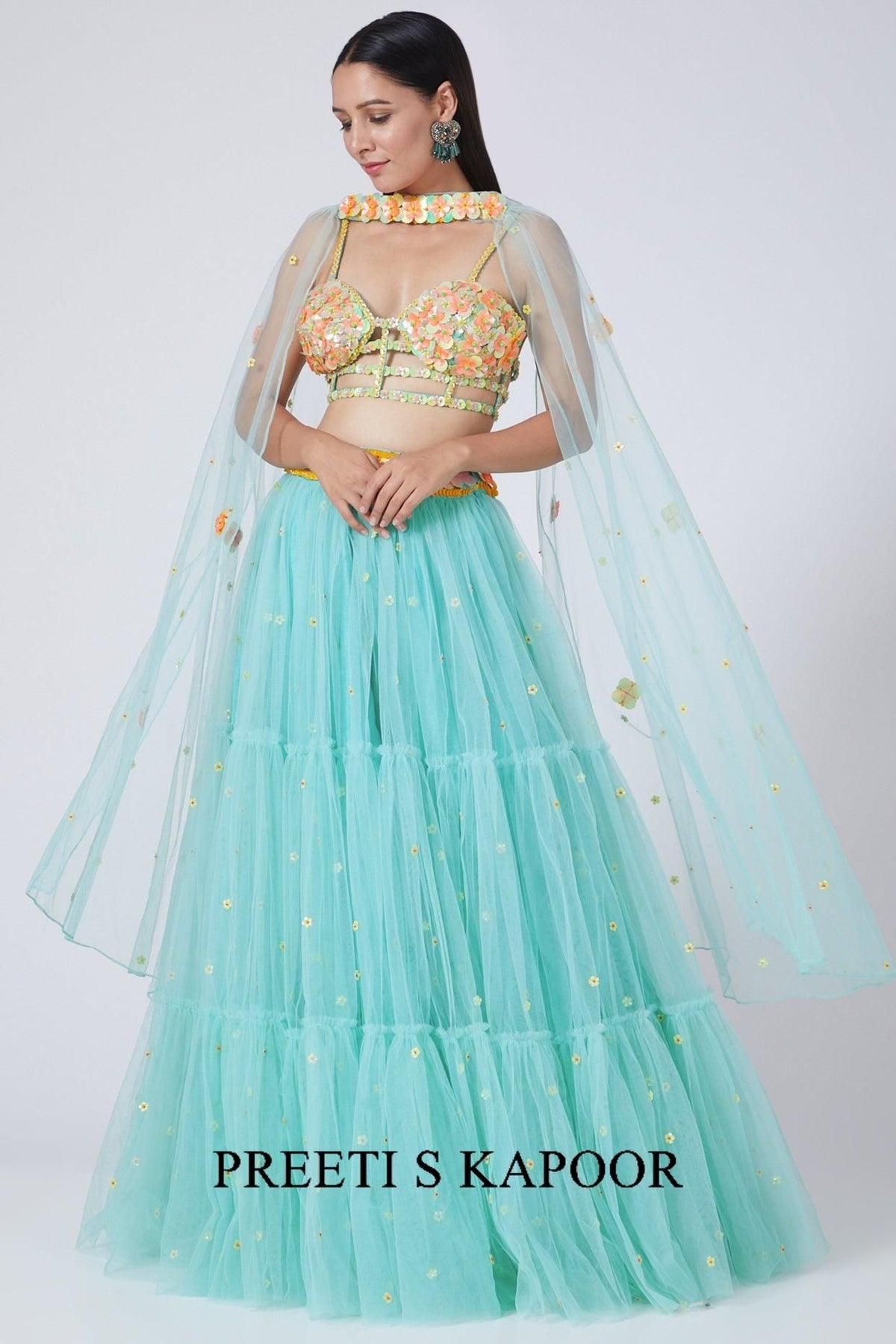 Blue Sequin Embroidered Lehenga Set - Preeti s kapoor
