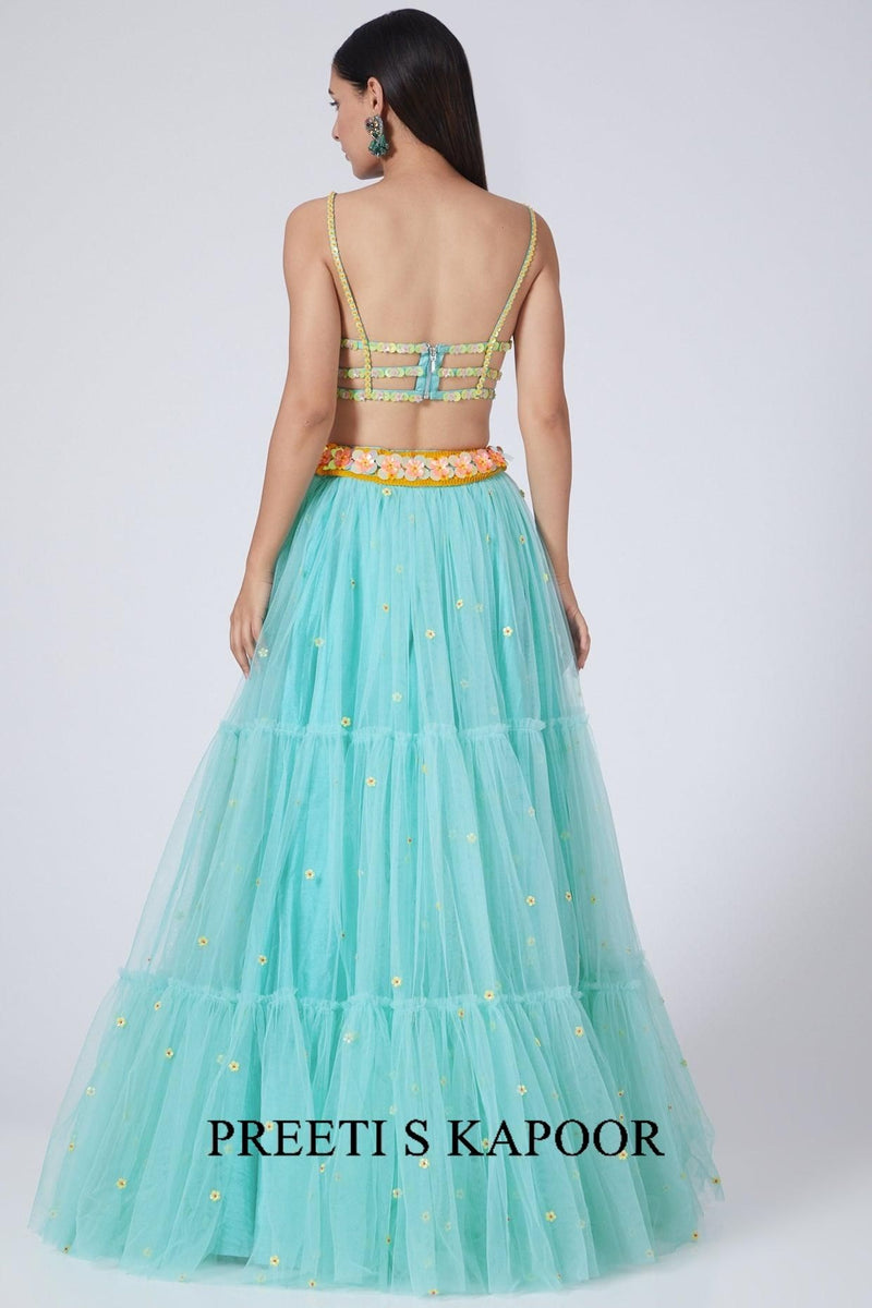 Blue Sequin Embroidered Lehenga Set - Preeti s kapoor