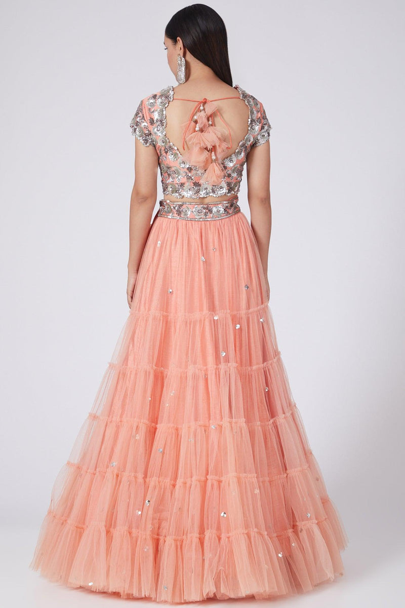 Peach Embroidered Lehenga Set - Preeti s kapoor