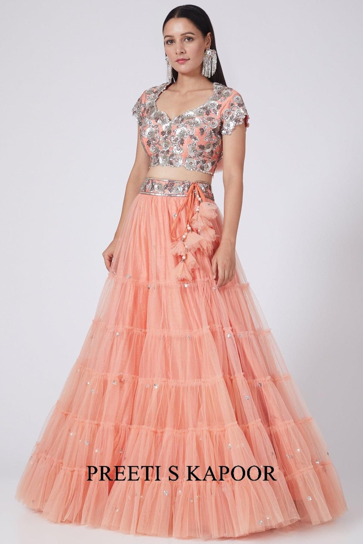 Peach Embroidered Lehenga Set - Preeti s kapoor