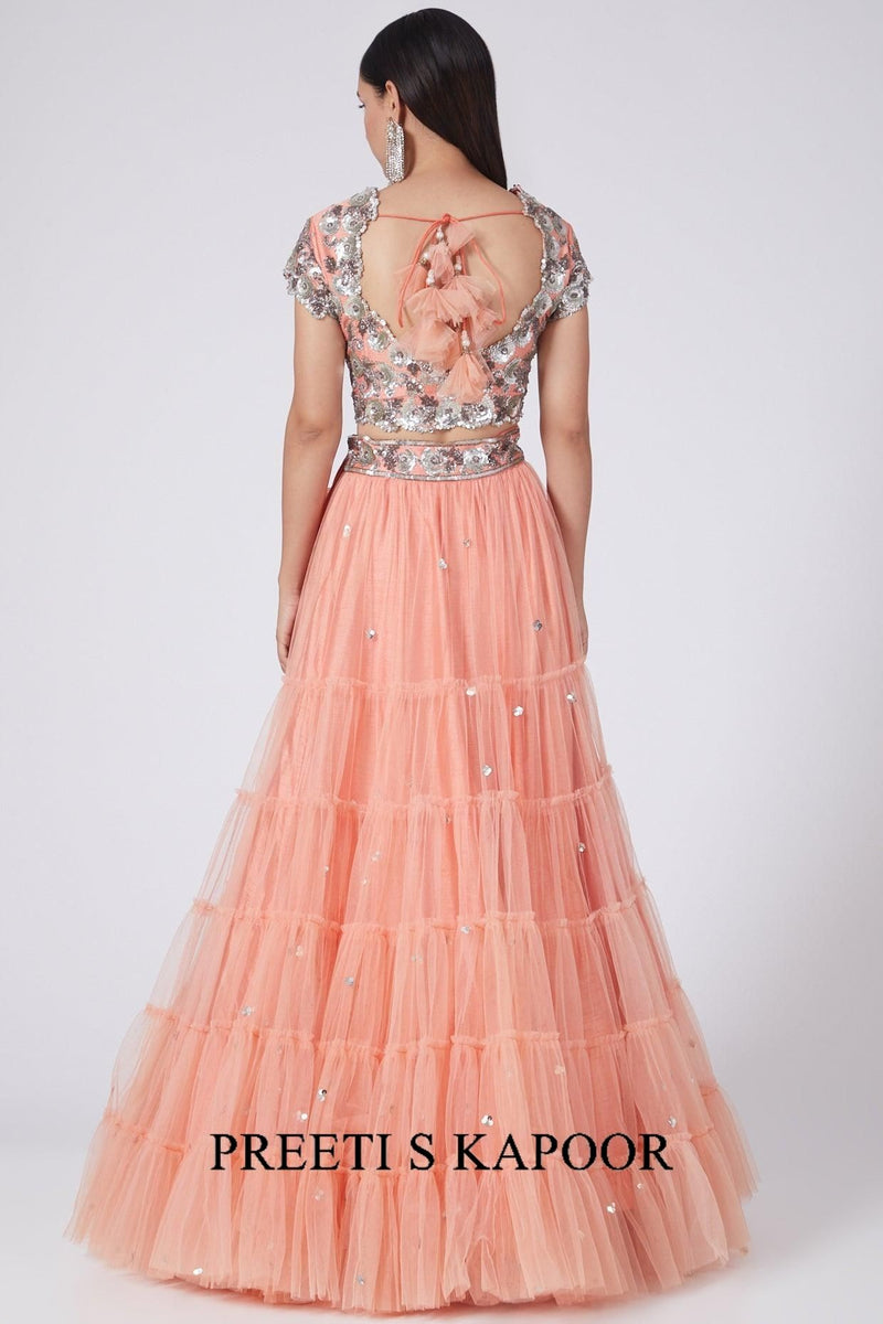 Peach Embroidered Lehenga Set - Preeti s kapoor