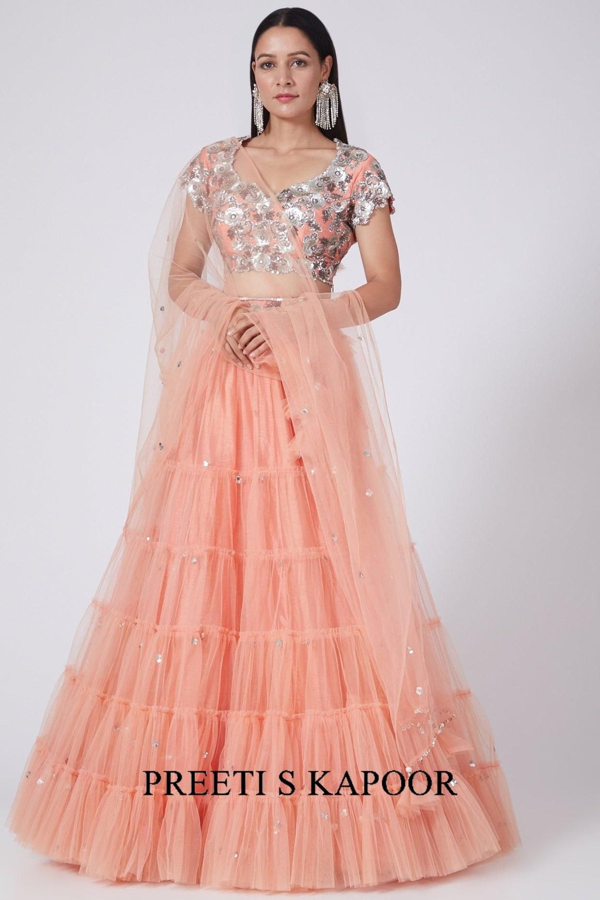 Peach Embroidered Lehenga Set - Preeti s kapoor