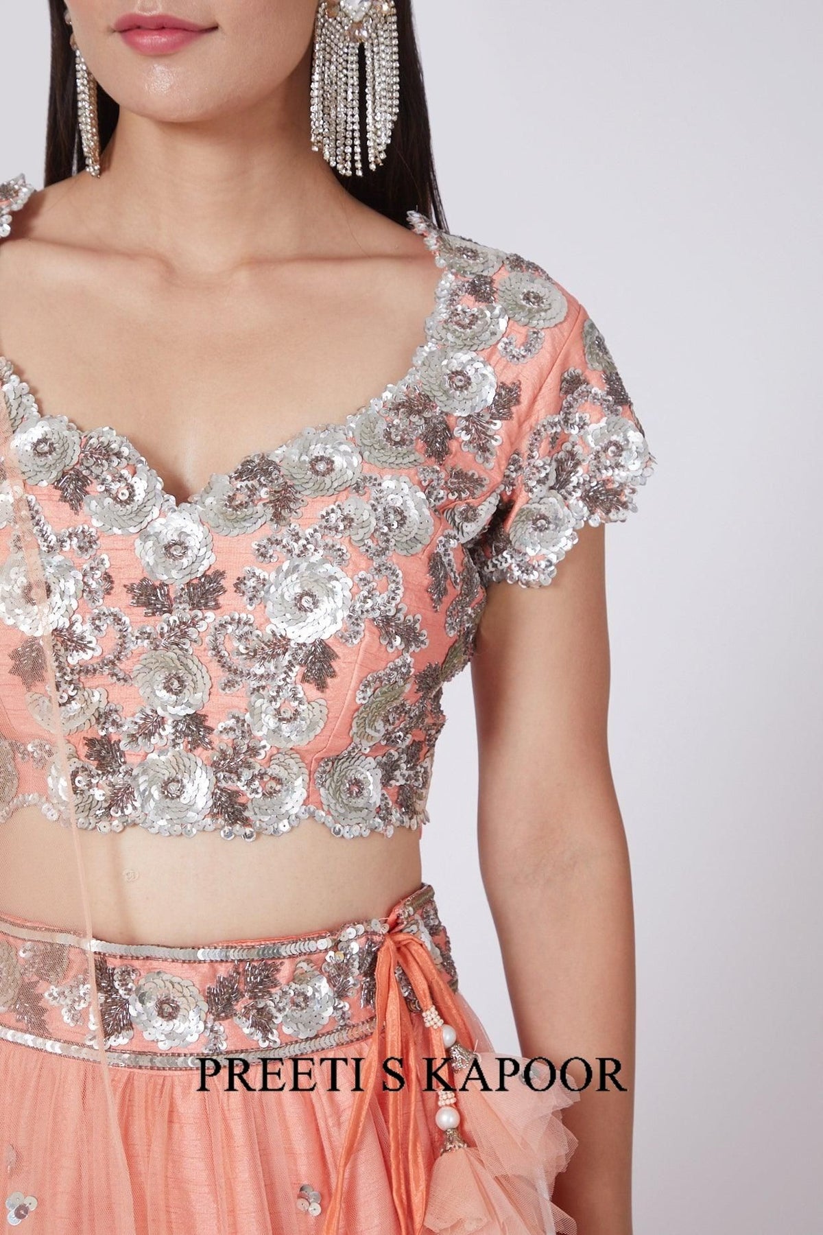 Peach Embroidered Lehenga Set - Preeti s kapoor