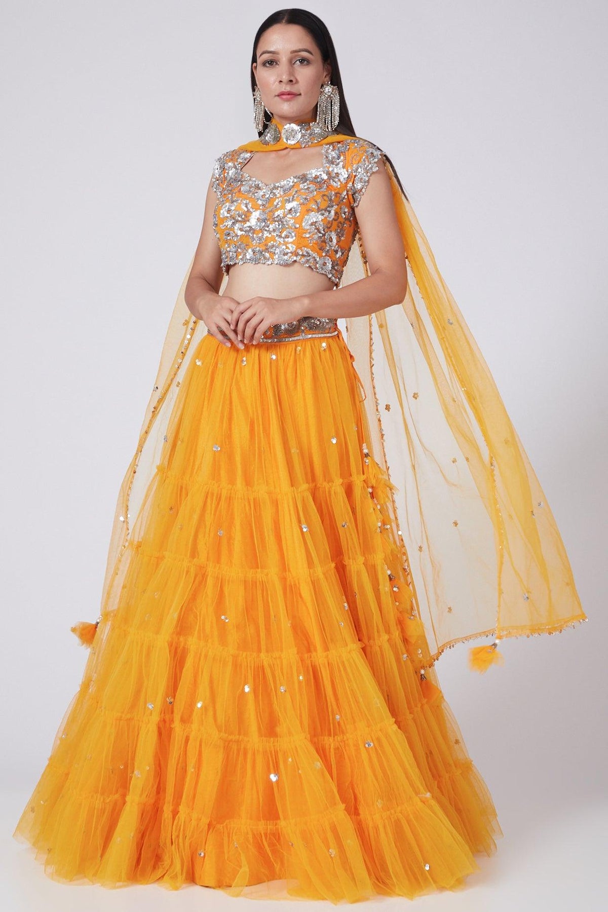 Cheese Orange Embroidered Lehenga Set - Preeti s kapoor