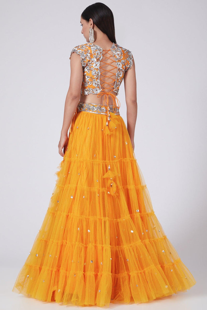 Cheese Orange Embroidered Lehenga Set - Preeti s kapoor