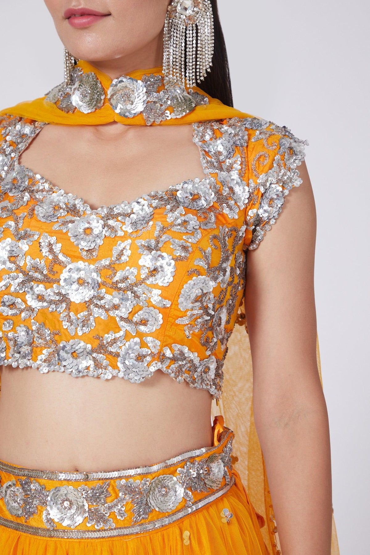 Cheese Orange Embroidered Lehenga Set - Preeti s kapoor