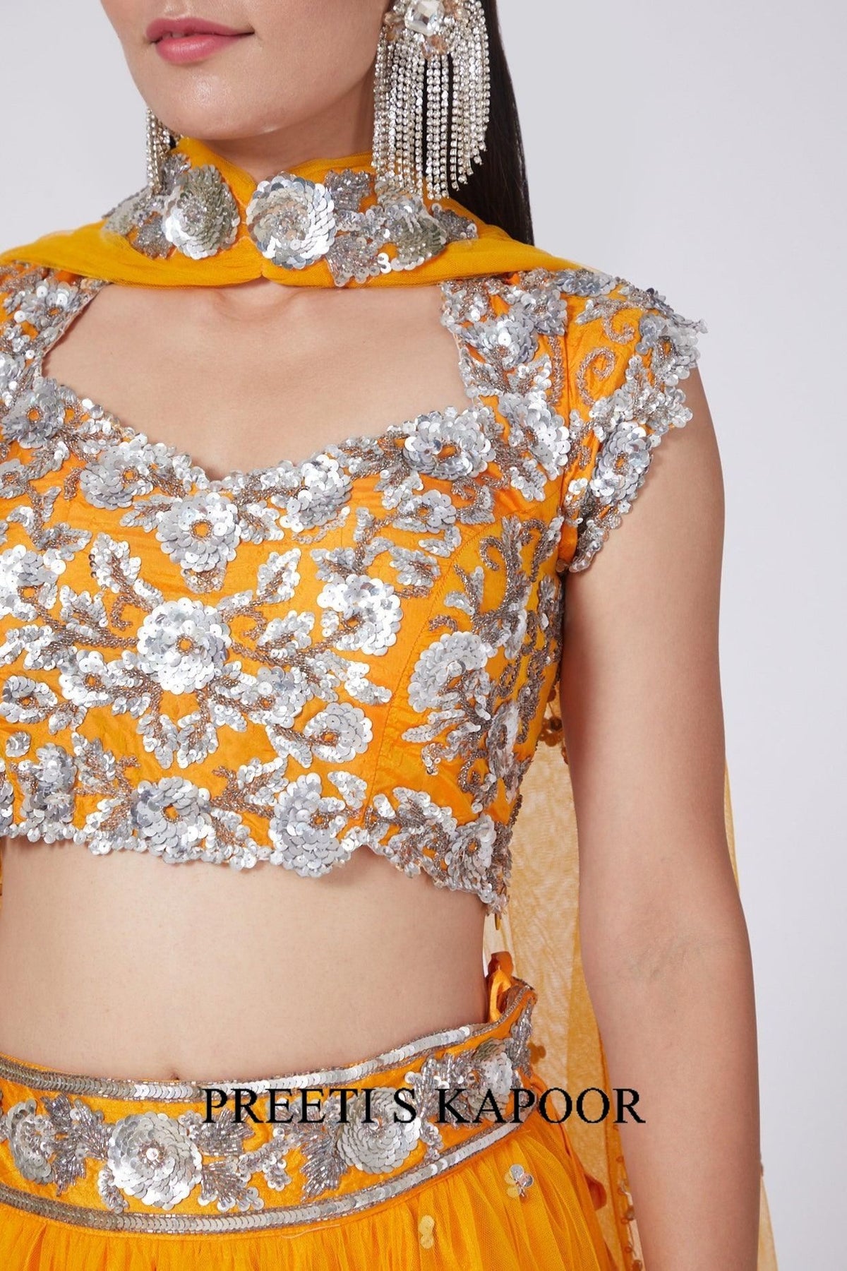 Cheese Orange Embroidered Lehenga Set - Preeti s kapoor