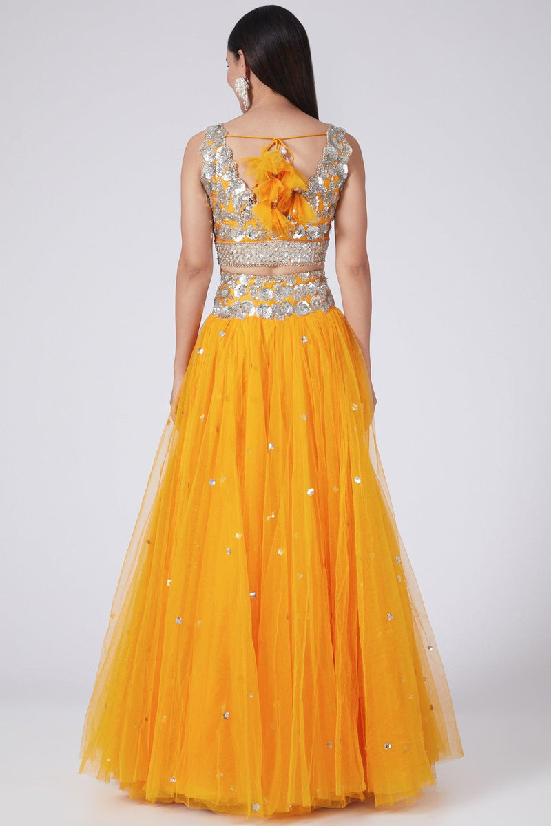 Cheese Orange Sequins Embroidered Lehenga Set - Preeti s kapoor