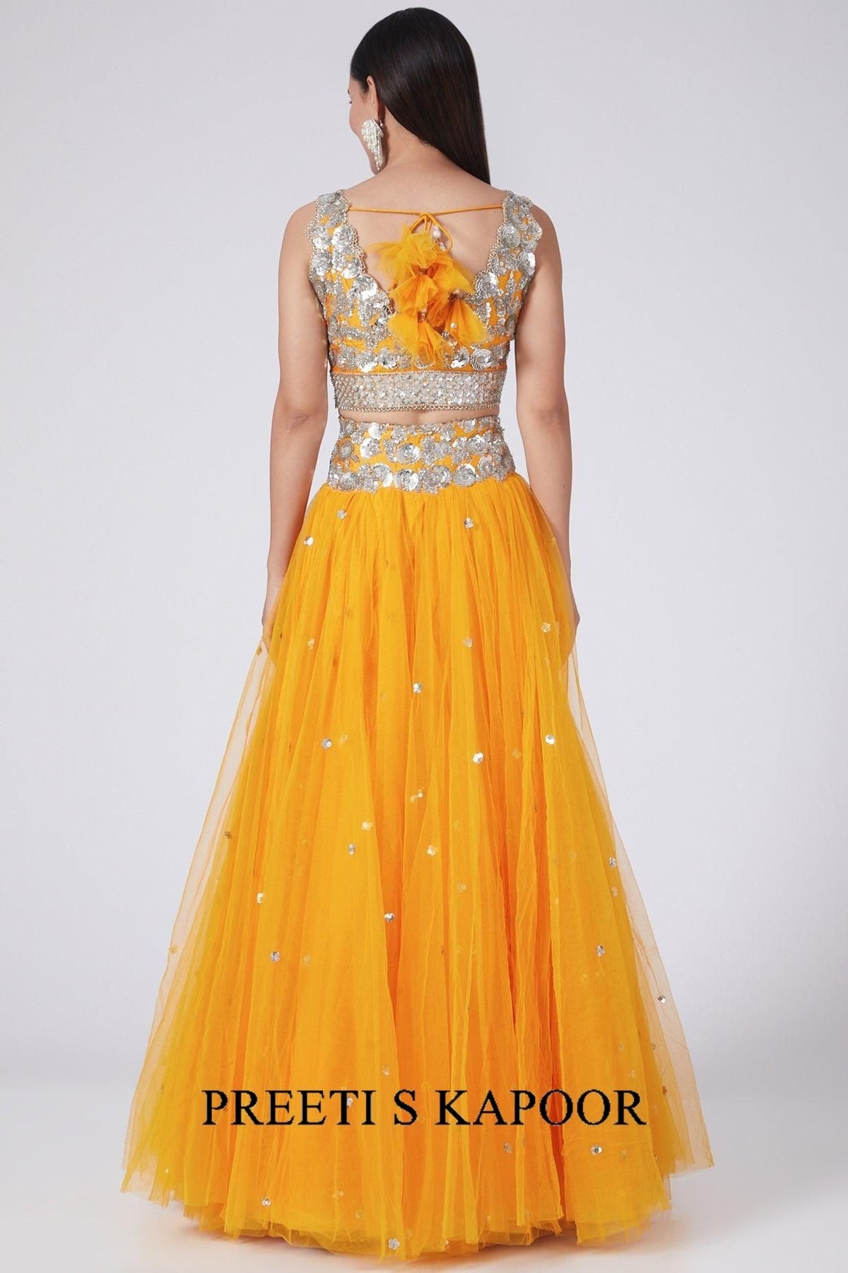Cheese Orange Sequins Embroidered Lehenga Set - Preeti s kapoor