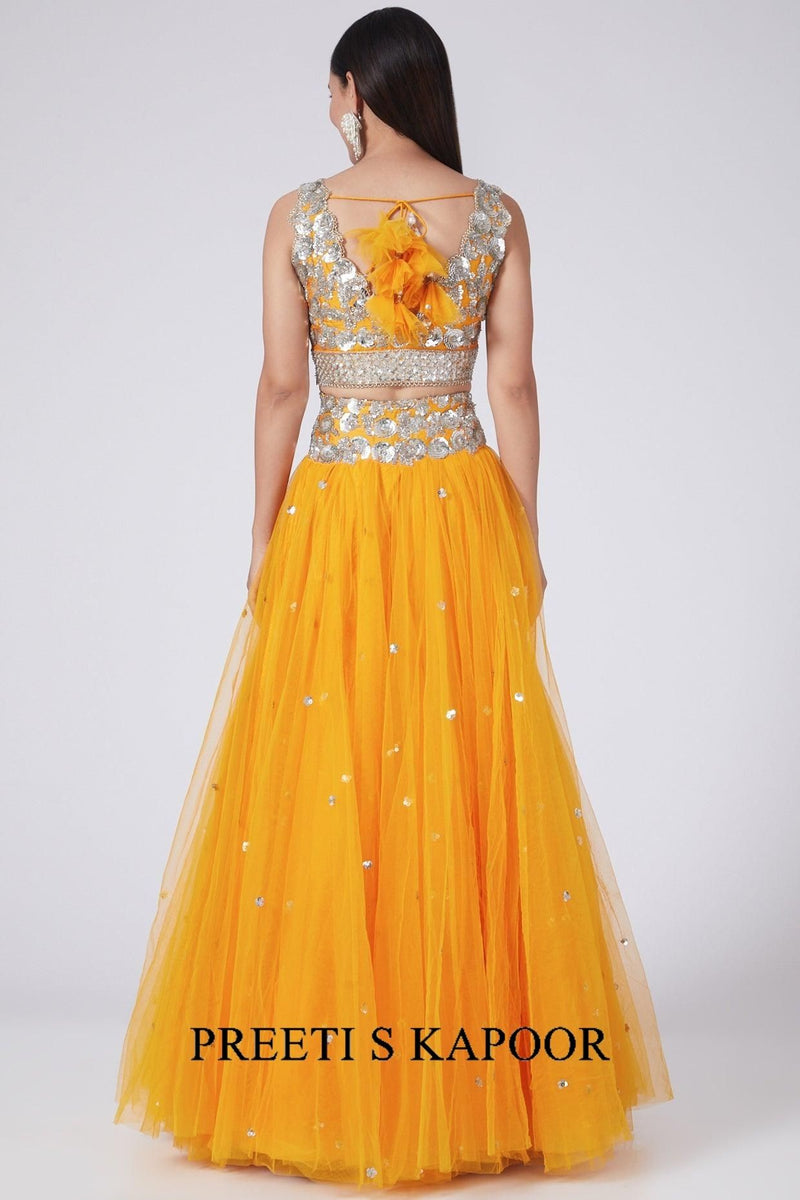 Cheese Orange Sequins Embroidered Lehenga Set - Preeti s kapoor