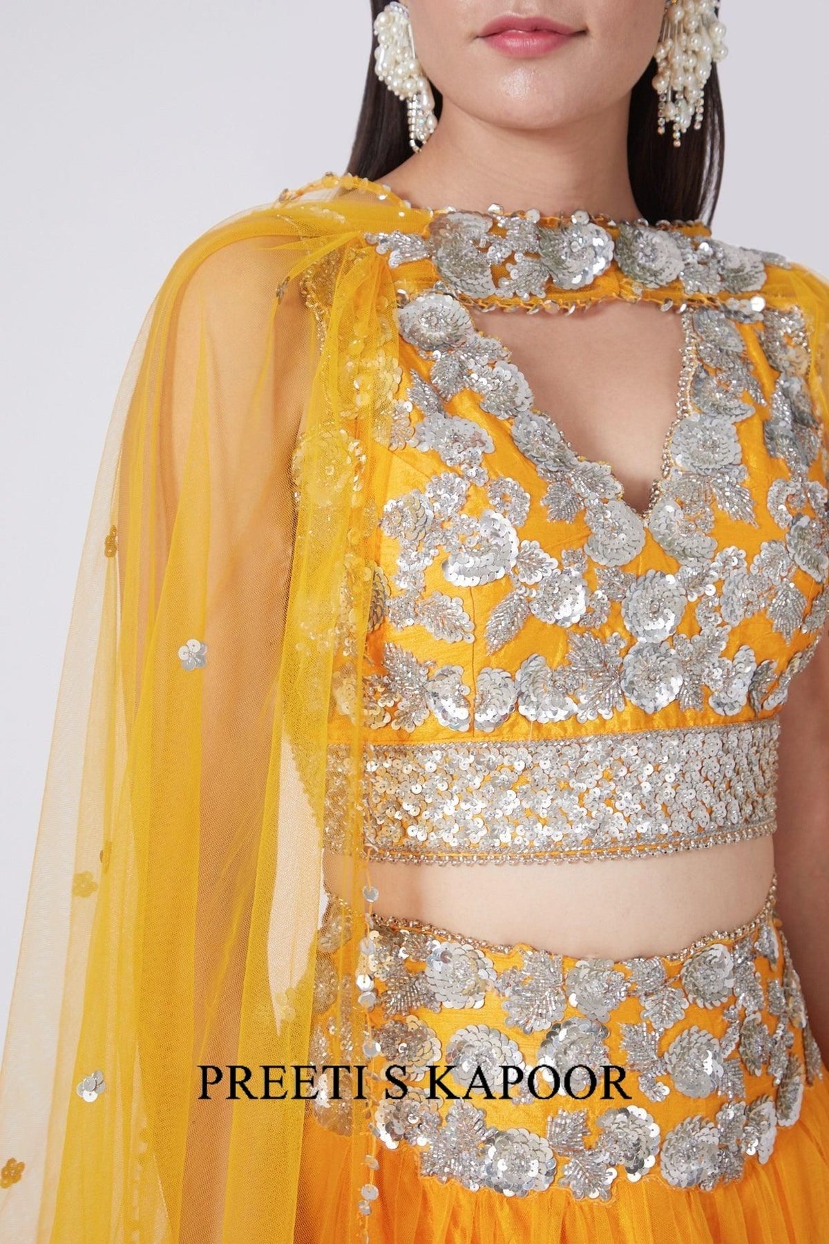 Cheese Orange Sequins Embroidered Lehenga Set - Preeti s kapoor