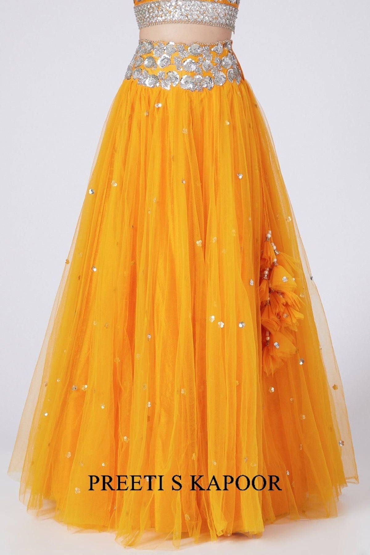 Cheese Orange Sequins Embroidered Lehenga Set - Preeti s kapoor