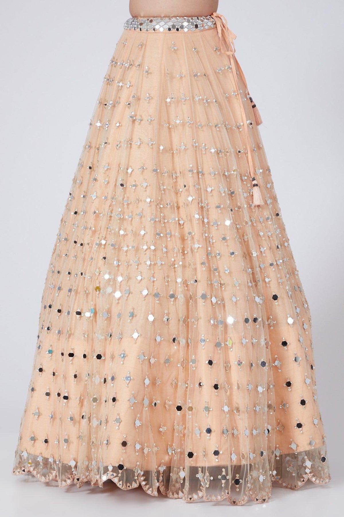 Peach Mirror Embroidered Lehenga Set - Preeti s kapoor