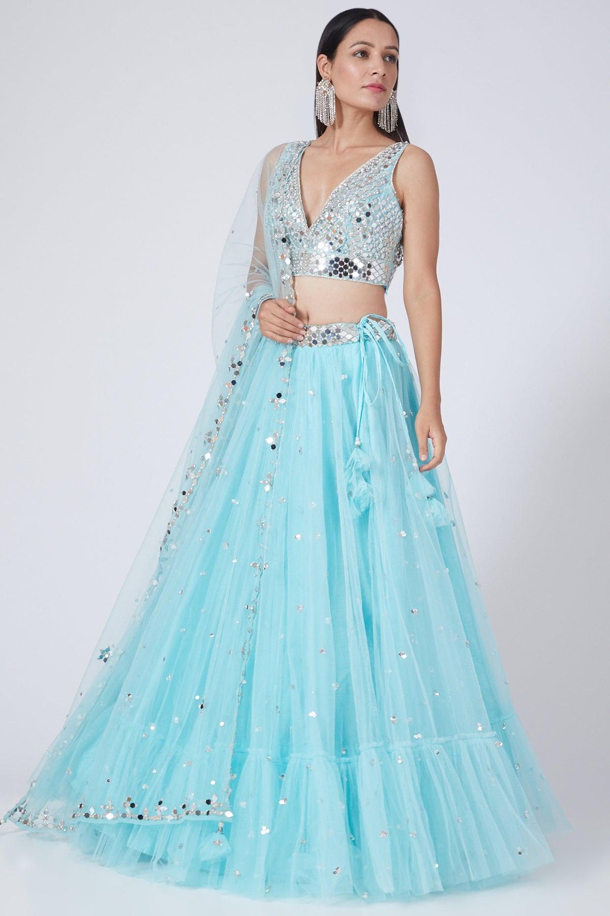 Sky Blue Embroidered Lehenga Set - Preeti s kapoor