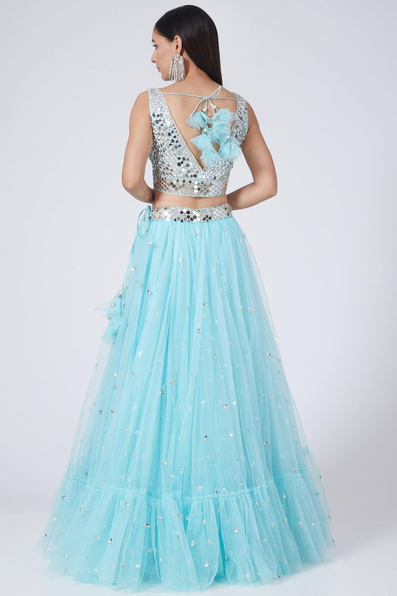 Sky Blue Embroidered Lehenga Set - Preeti s kapoor