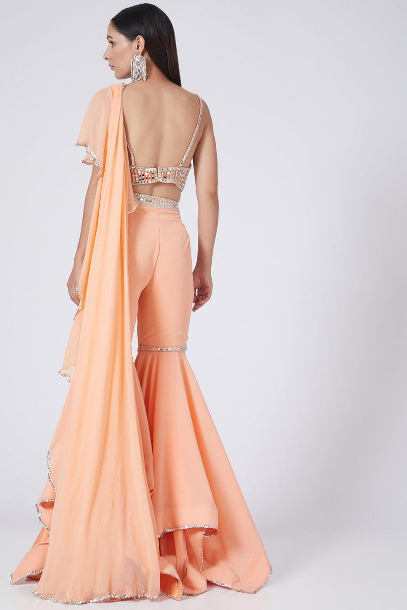 Peach Embroidered Draped Gharara Set - Preeti s kapoor