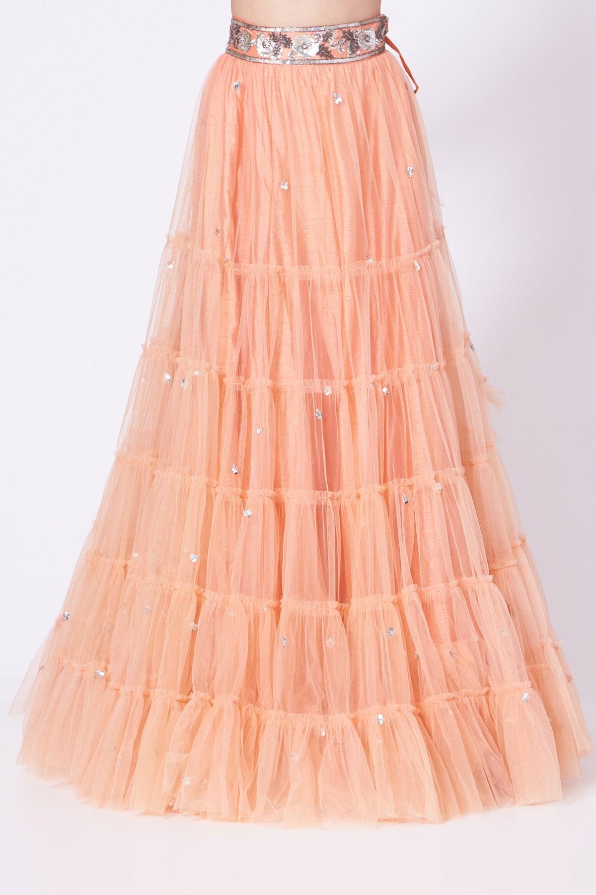 Peach Sequins Embroidered Lehenga Set - Preeti s kapoor