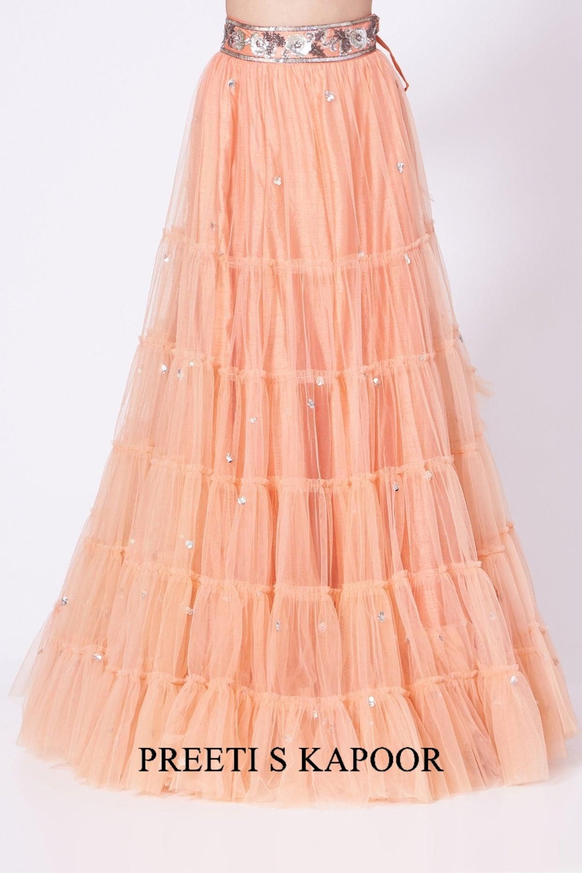 Peach Sequins Embroidered Lehenga Set - Preeti s kapoor