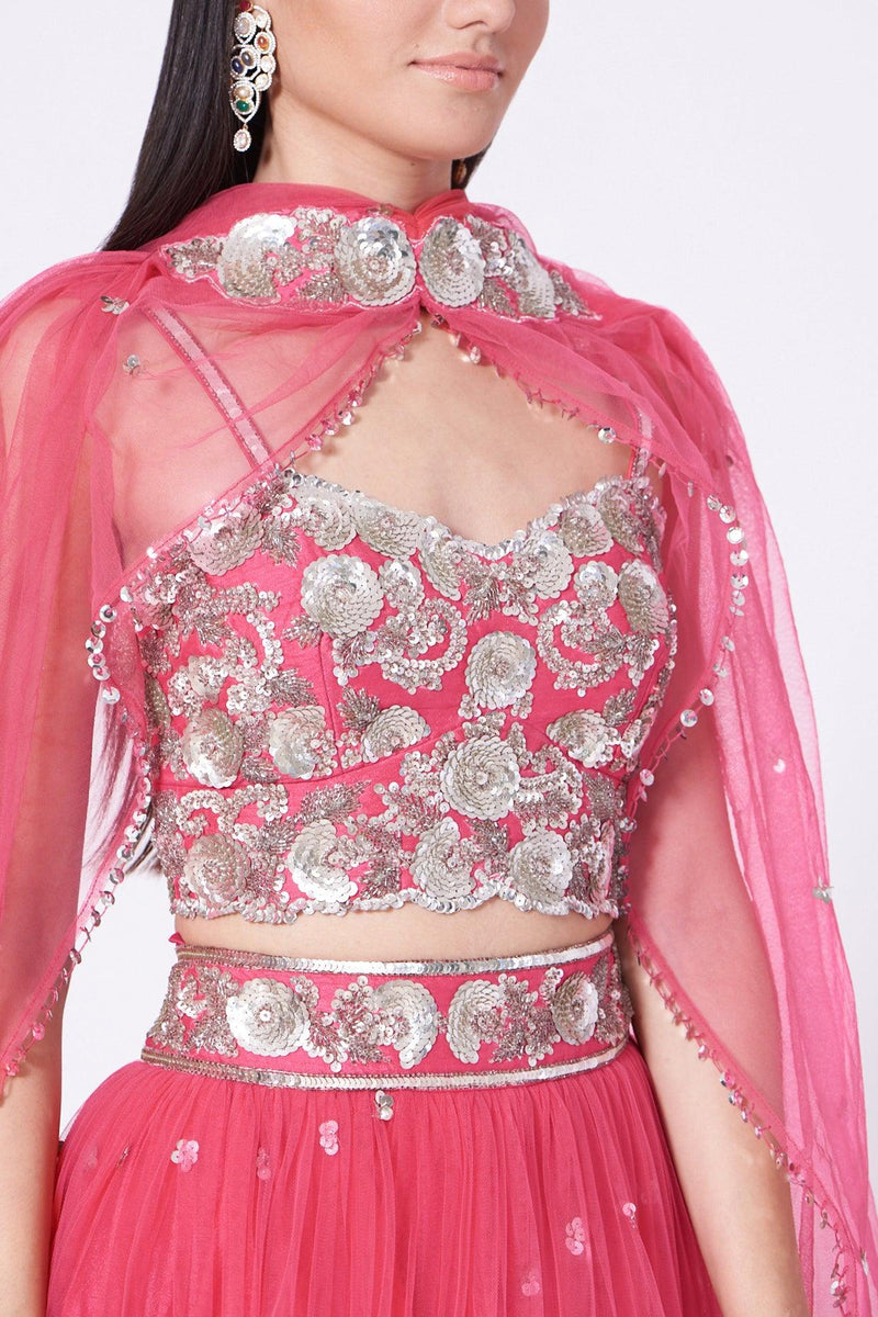 Fuchsia Sequins Embroidered Lehenga Set - Preeti s kapoor